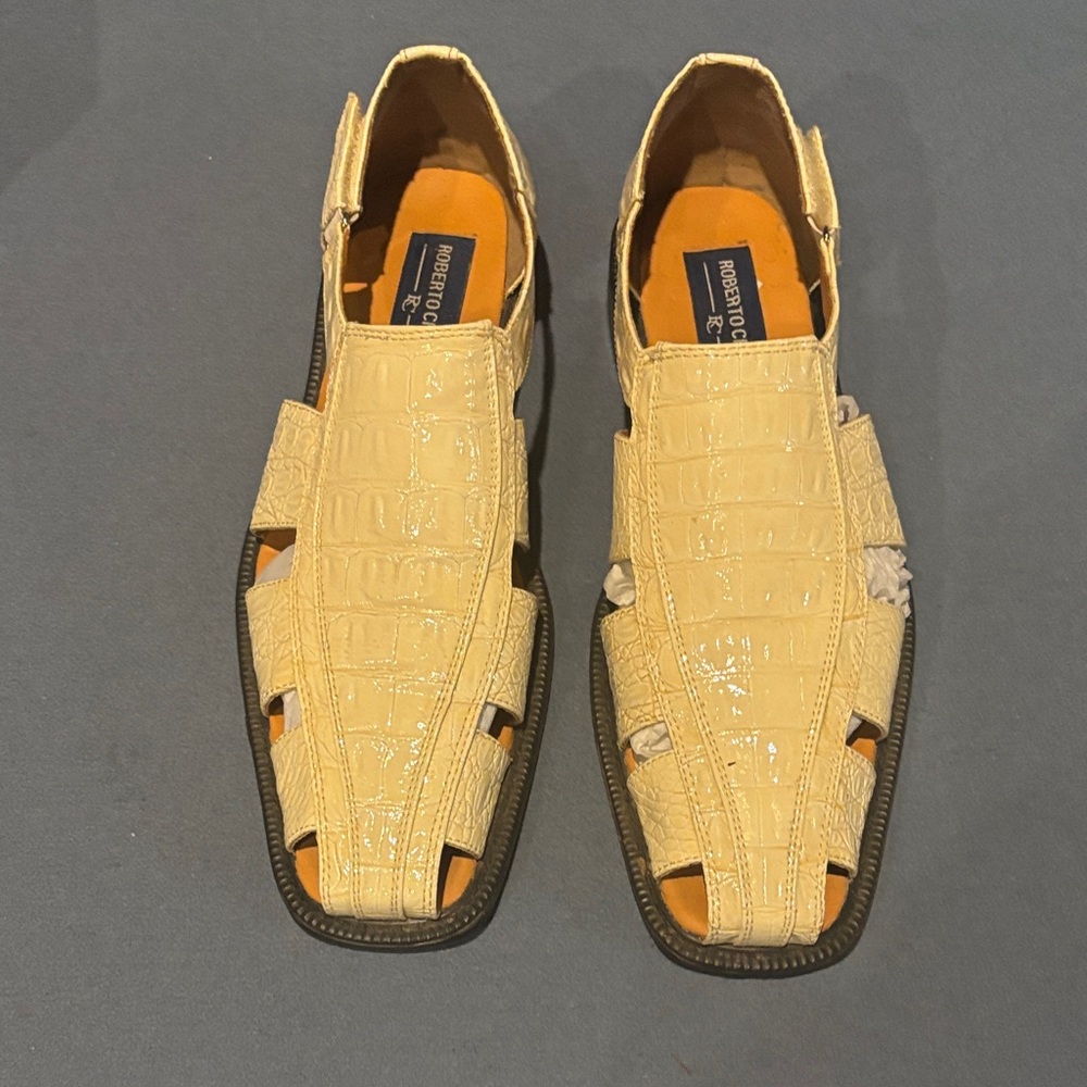 Roberto Cavalli Beige Crocodile Pattern Sandals 10.5